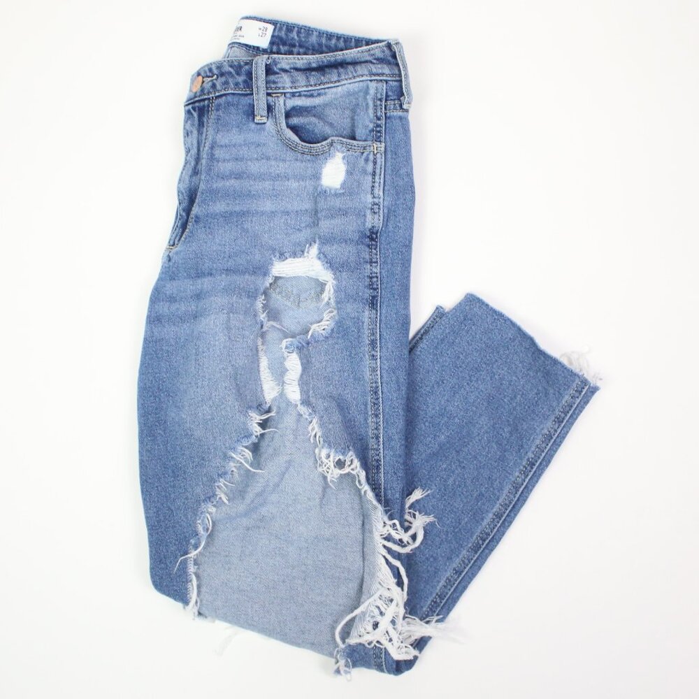 Hollister Womens 7R Curvy High-Rise Distressed Mom Jeans